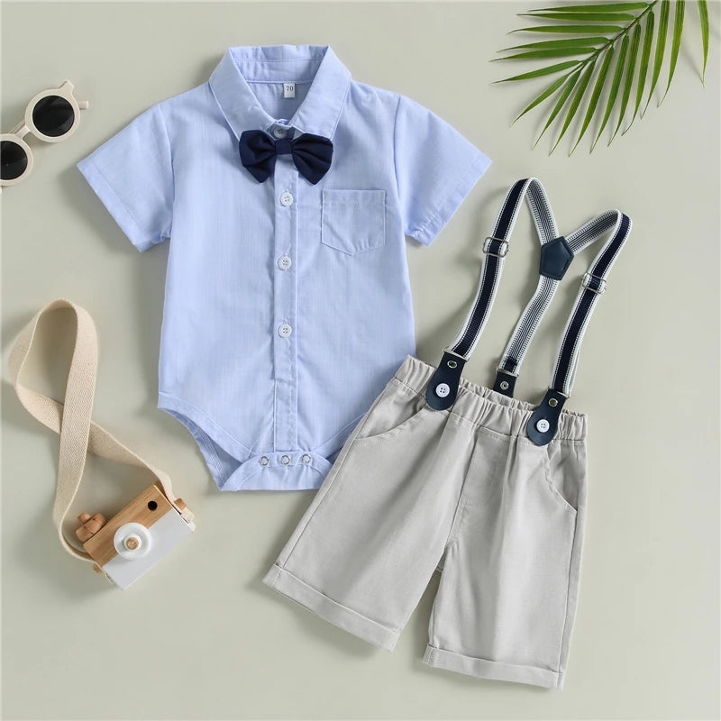 Body camisa con moño + short con suspensorio