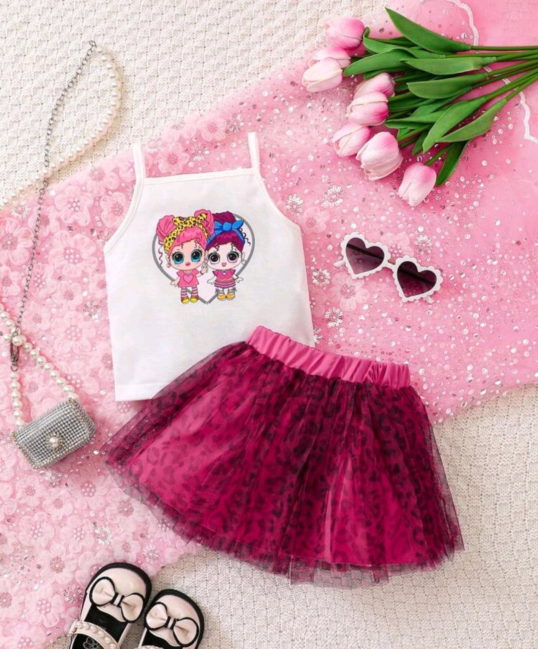 Conjunto bebe blusa + falda de tul