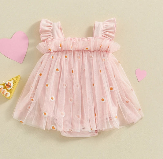 Body vestido de tul con diseño de margaritas