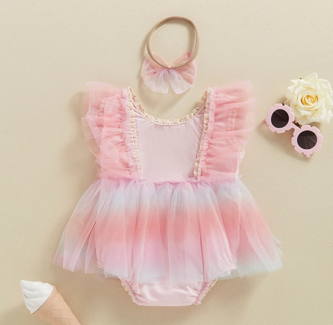 Body vestido de tul multicolor