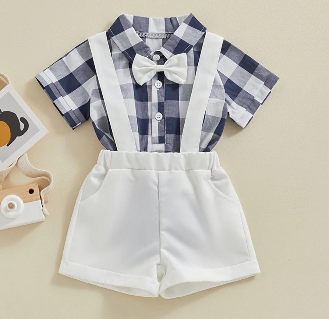 Body camisa a cuadro + short con tirantes