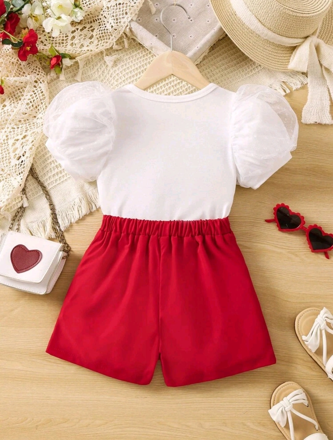 Blusa mangas bufantes + short pollera