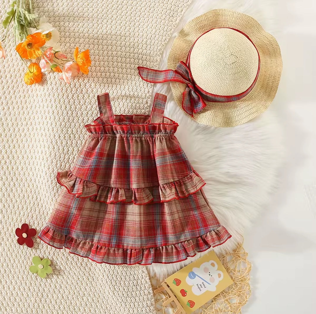 Vestido bebé a cuadro + sombrero