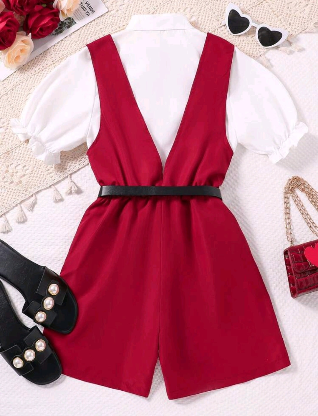 Camisa con moño + mono ( no incluye cinto)