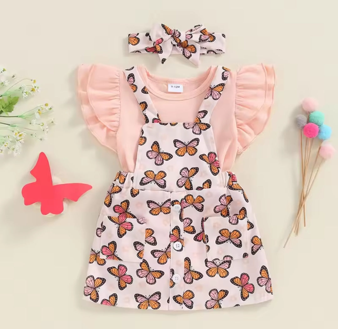 Body + vestido jardinera estampado + diadema