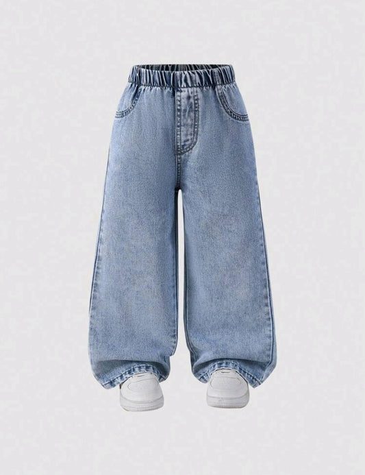 Pantalón de jeans wide leg con detalles de moño en el bolsillo