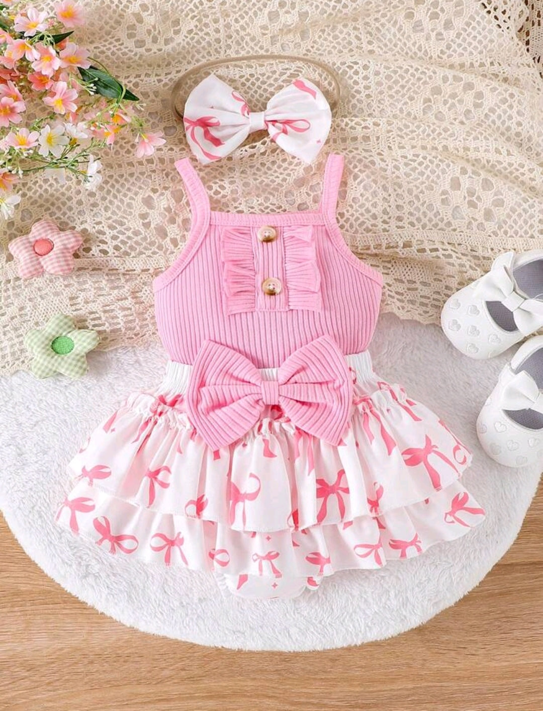 Body con tiritas + short pollera + diadema