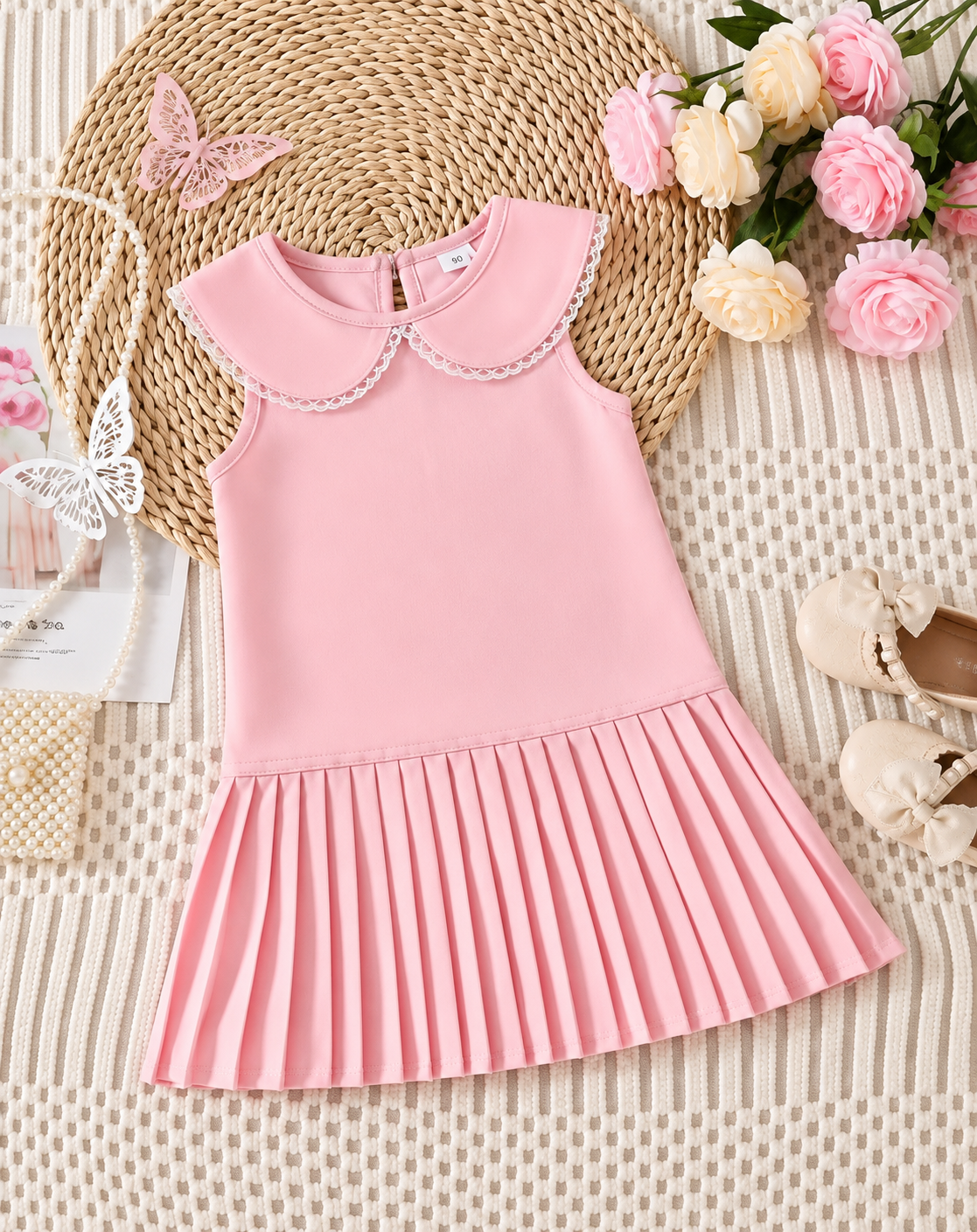 Vestido casual sin mangas con cuello y plisado