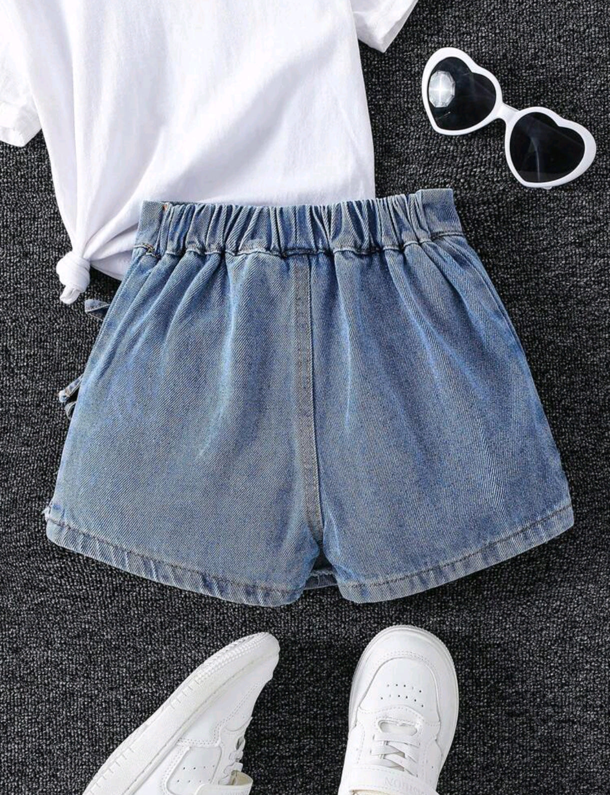Short pollera de Jeans plisado con moños