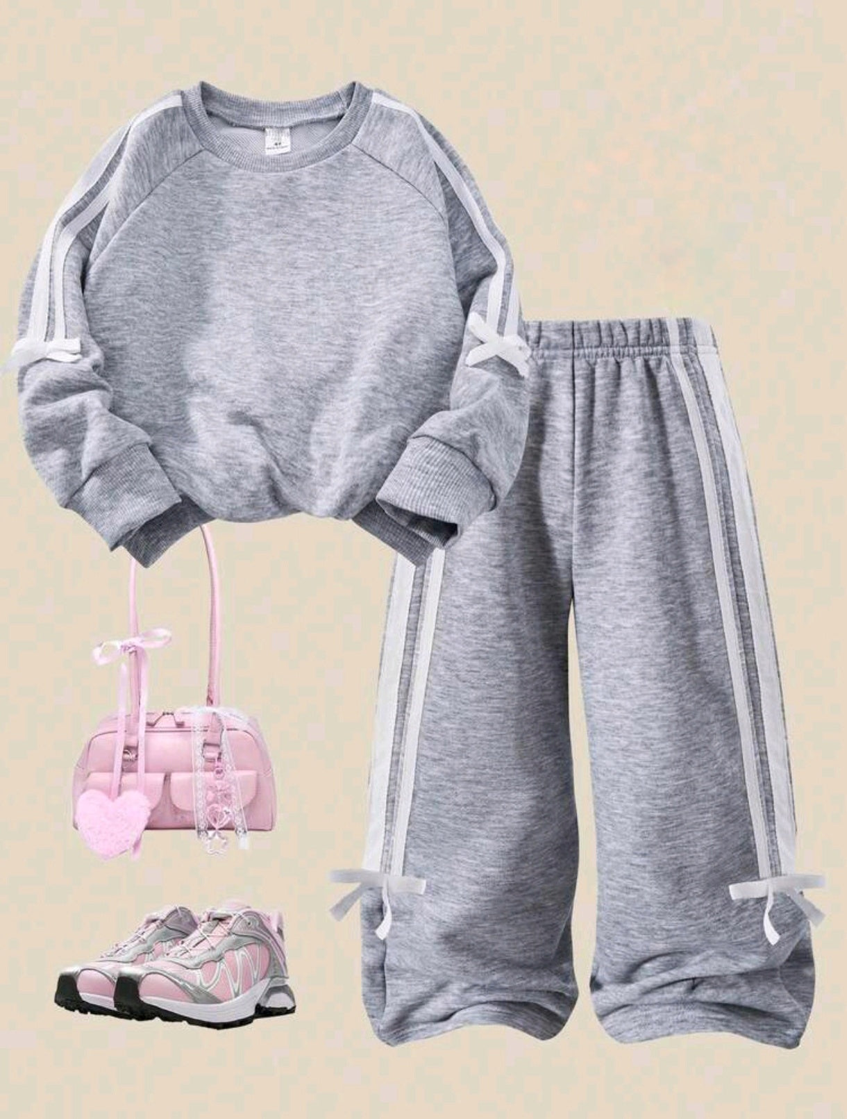 Abrigo mangas largas + pantalón ancho con detalles en moños