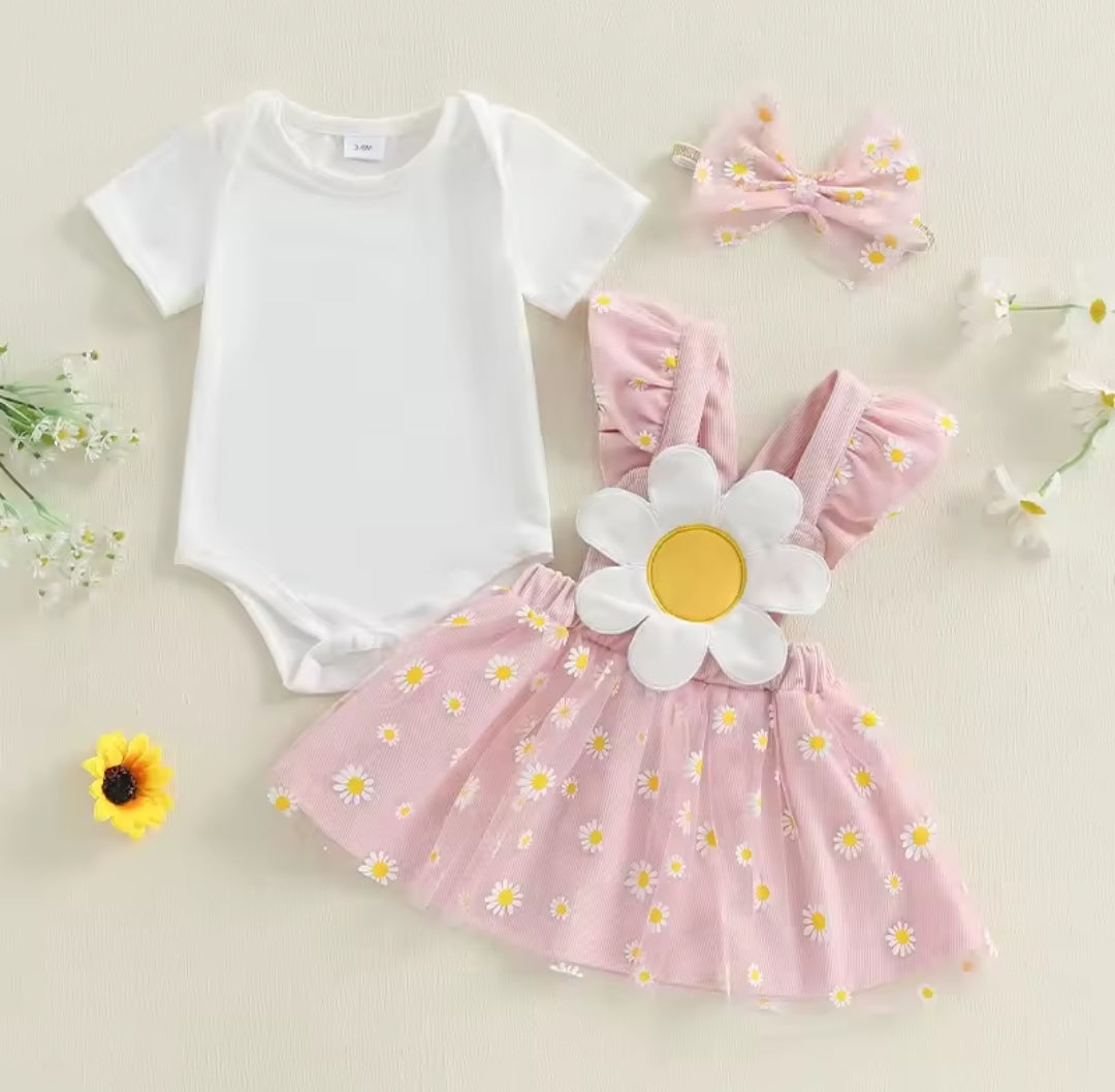 Body liso + vestido con diseño de margaritas