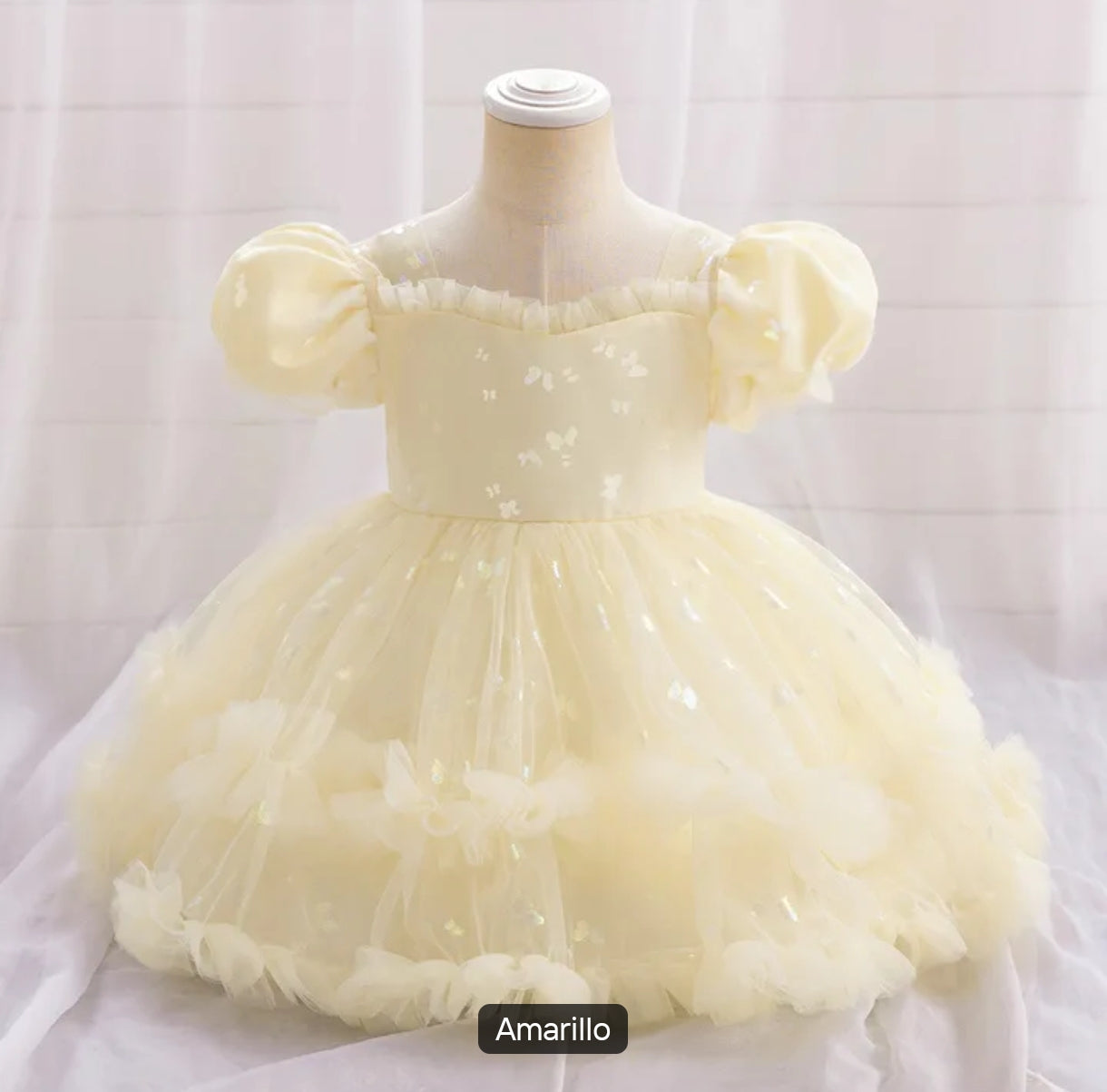 Vestido Elegante con mangas Abullonadas y tul