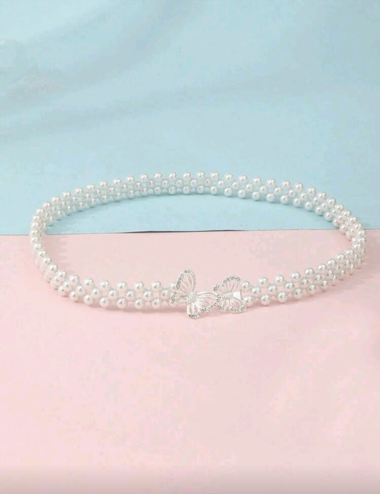 Acc. Cinto de perlitas con hebilla de mariposa