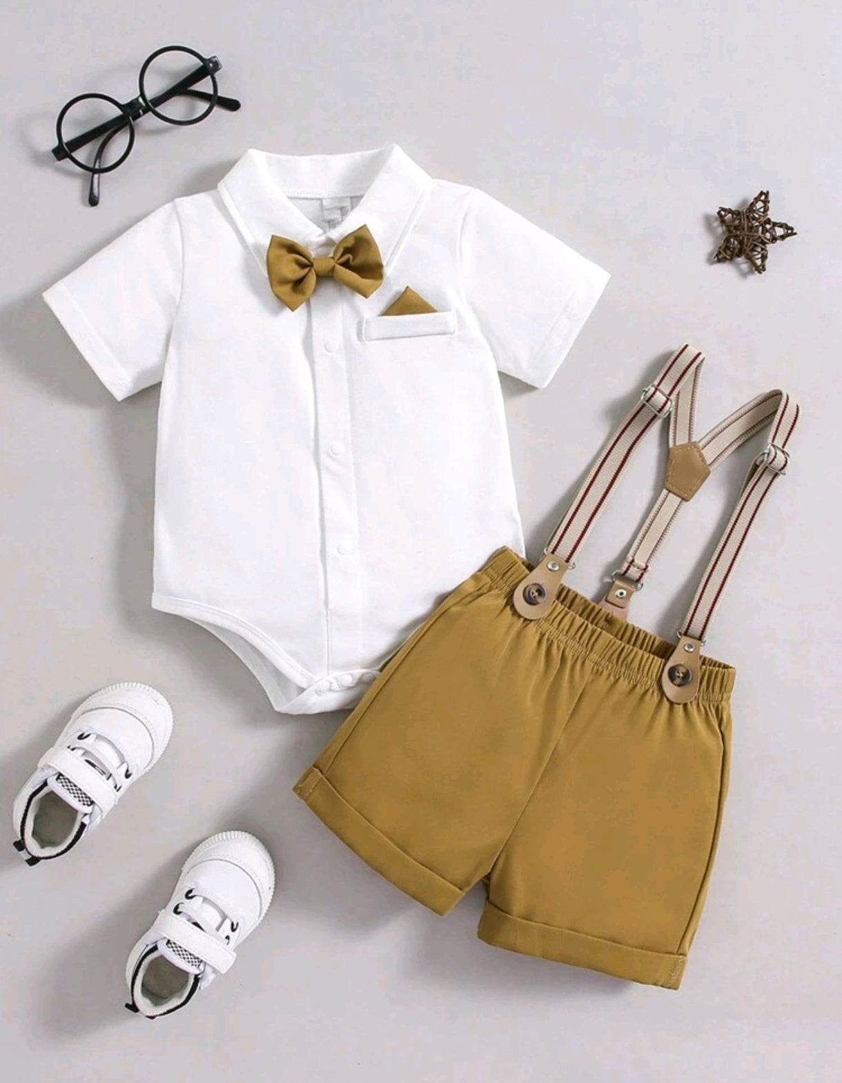 Body camisa con moño + short con suspensorio