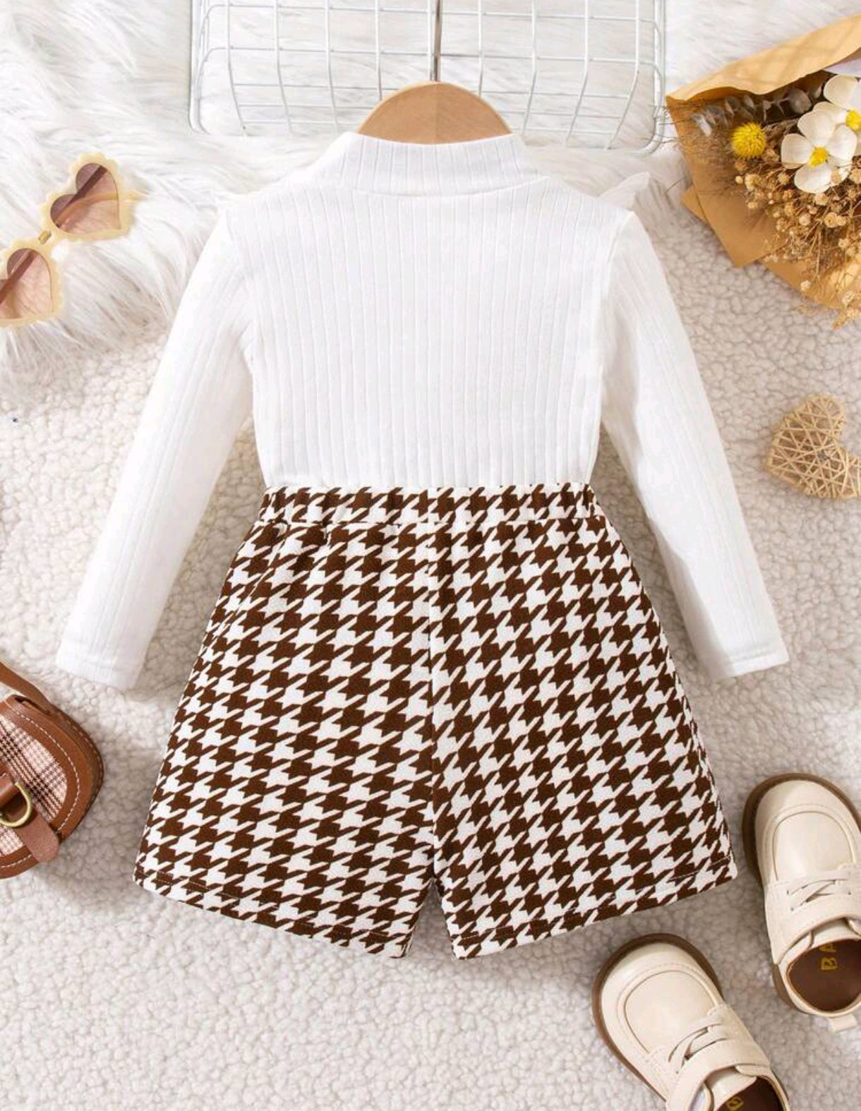 Mangas largas + short pollera a cuadros