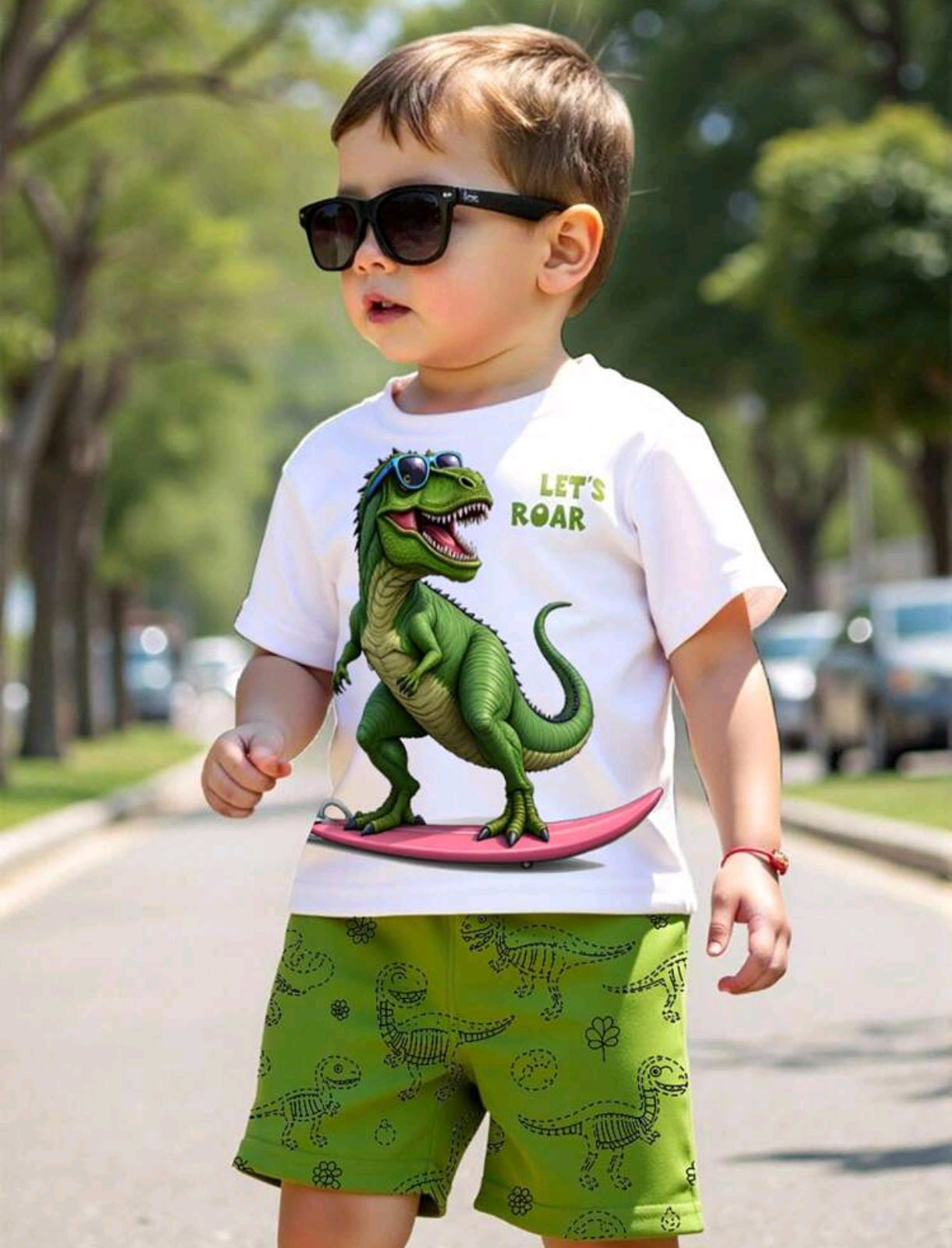 Remera con diseño de Dino + short