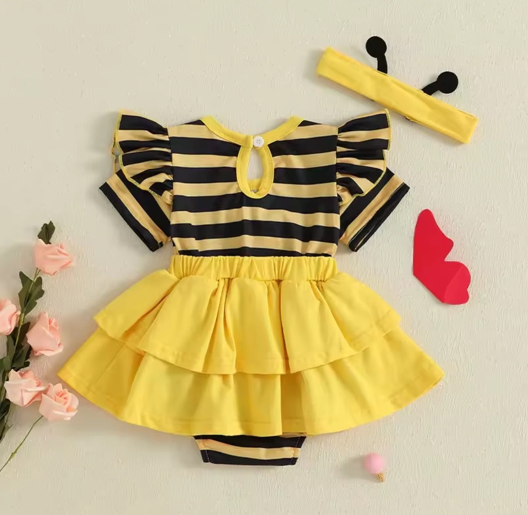 Body vestido con diseño de abejita + diadema( mangas largas)