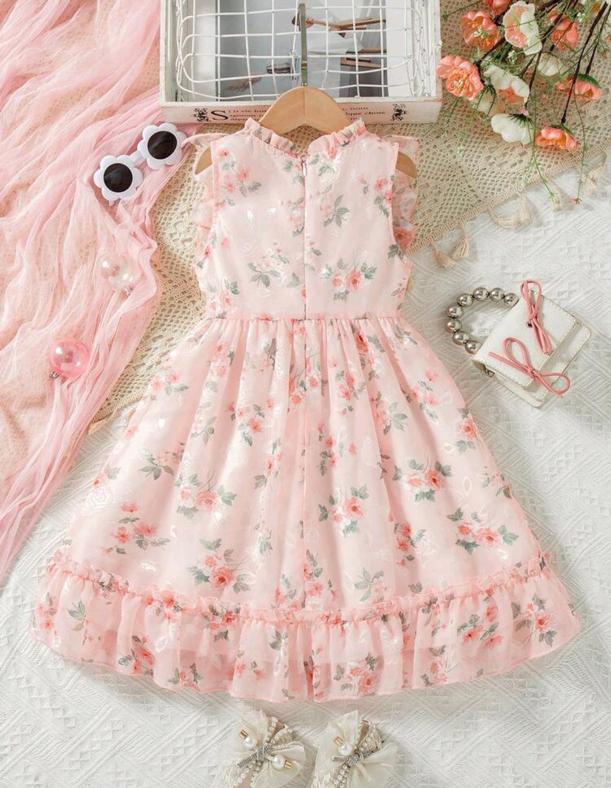 Vestido sin mangas Floral rosa