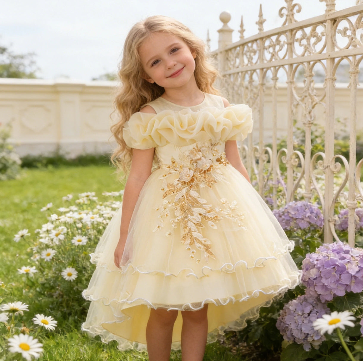 Vestido Elegante con lentejuelas y cola asimétrica