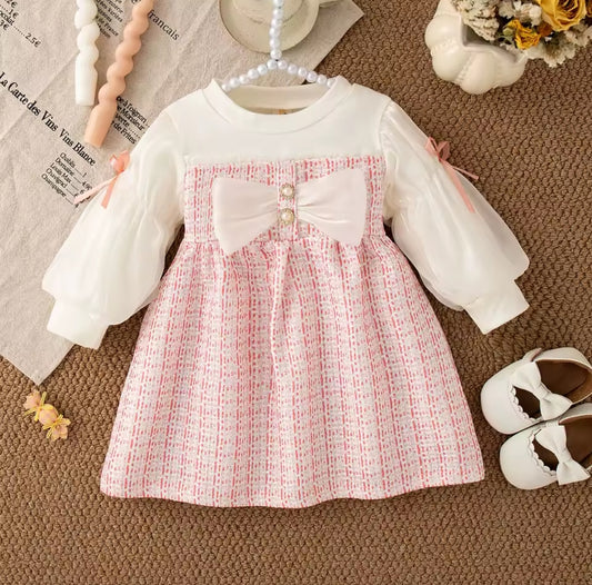 Vestido bebé de mangas abullonadas a cuadro rosa
