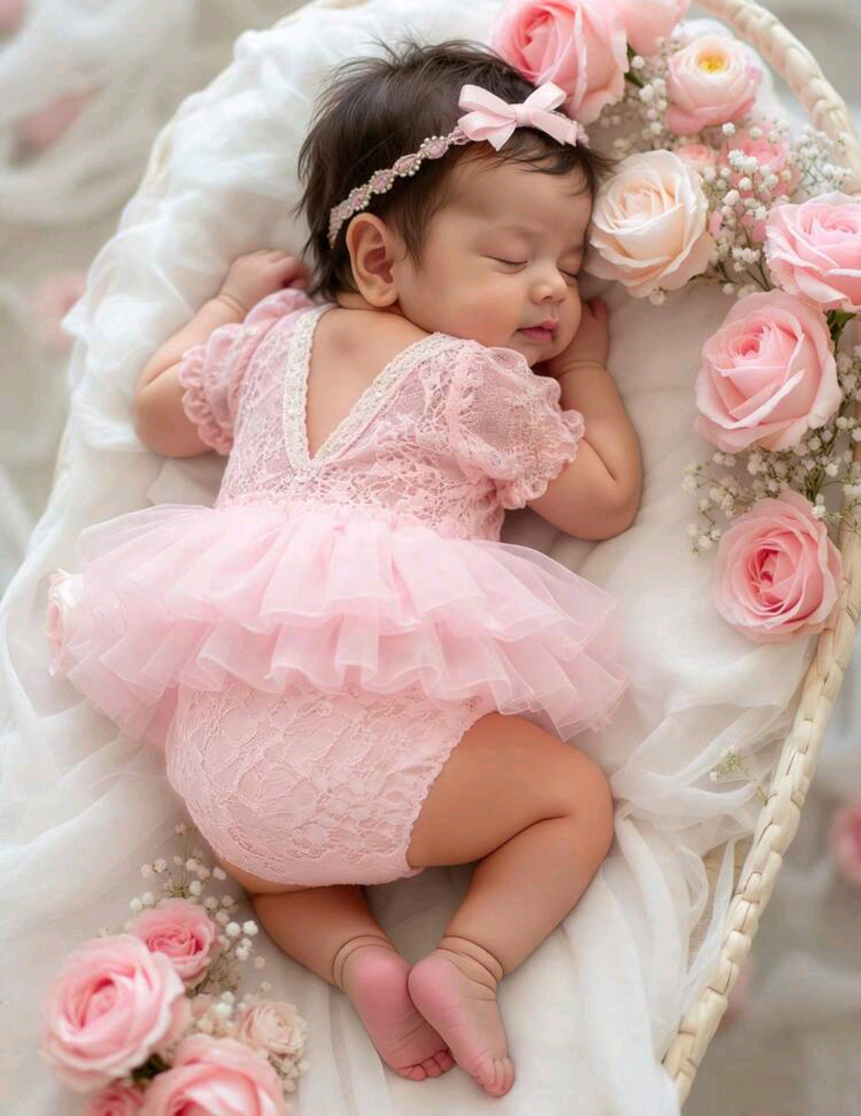 Body de renda RN para sesión de fotos + diadema