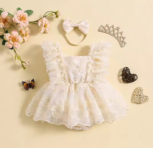 Body vestido de renda + diadema