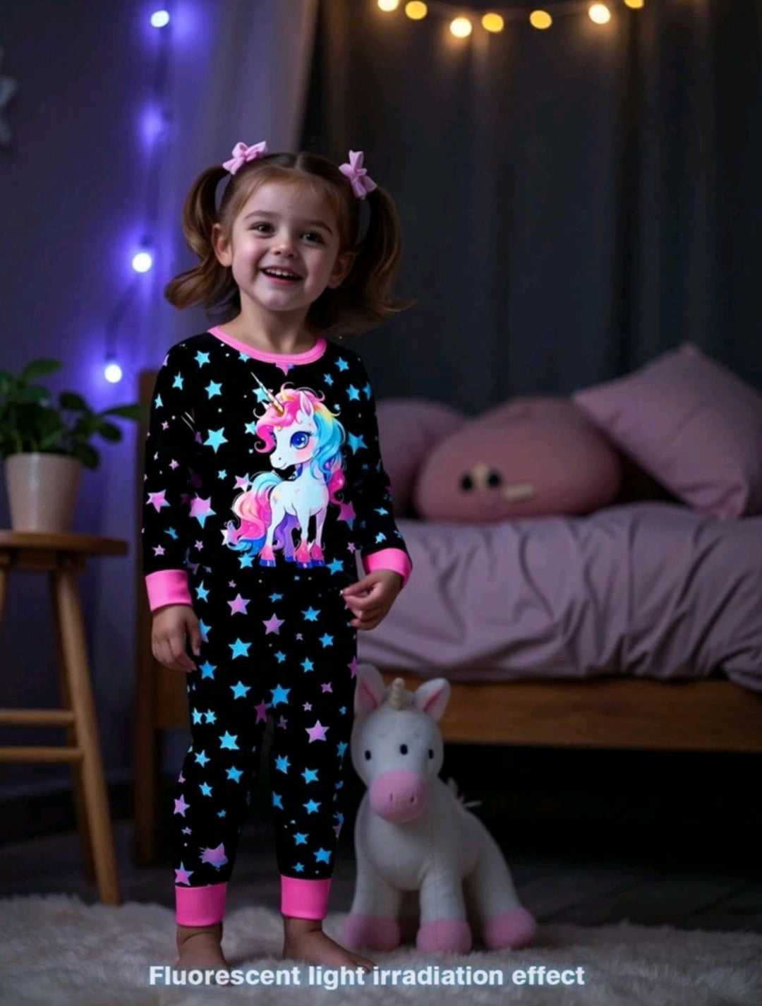Pijama de unicornio, brilla en la oscuridad