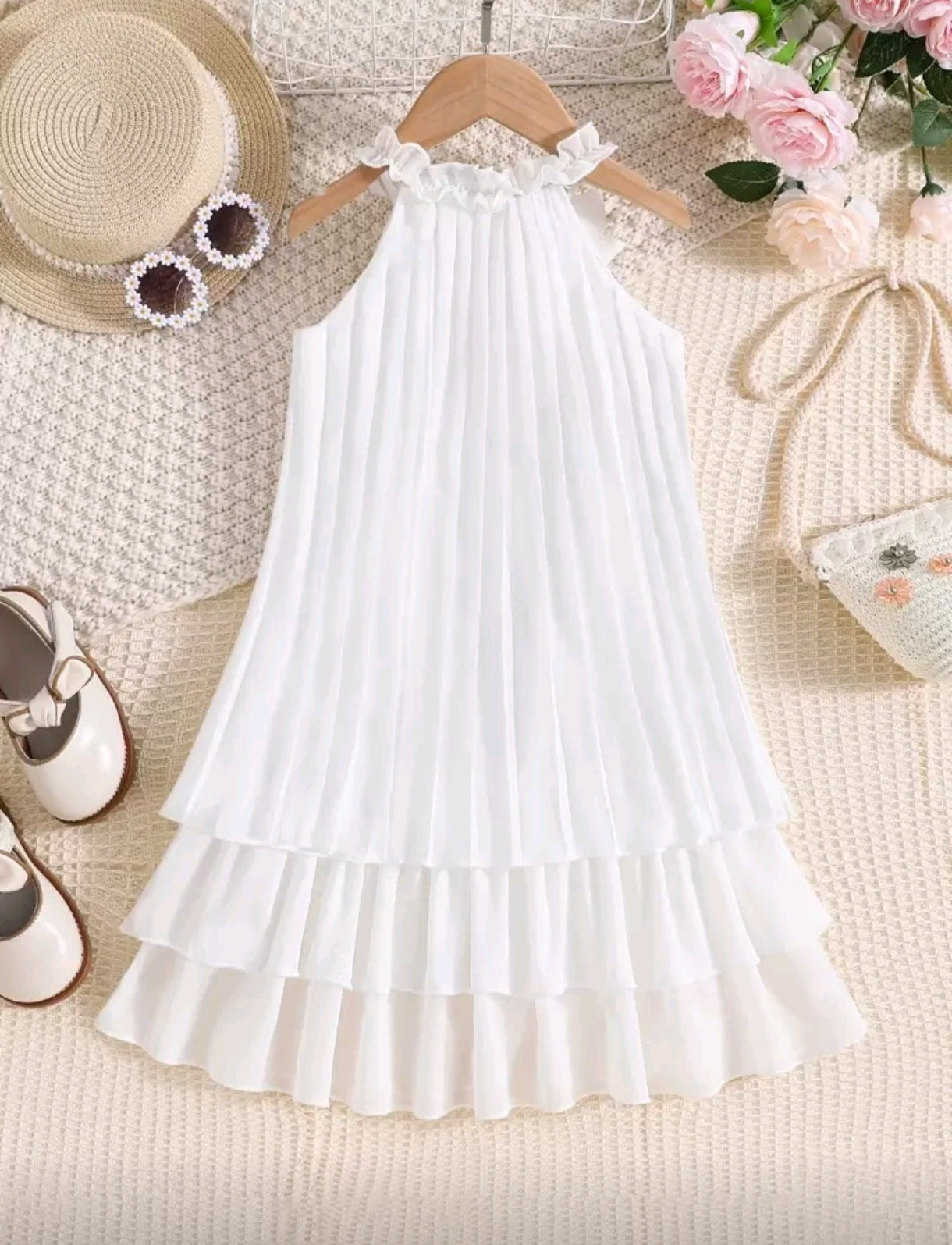 Vestido blanco plisado