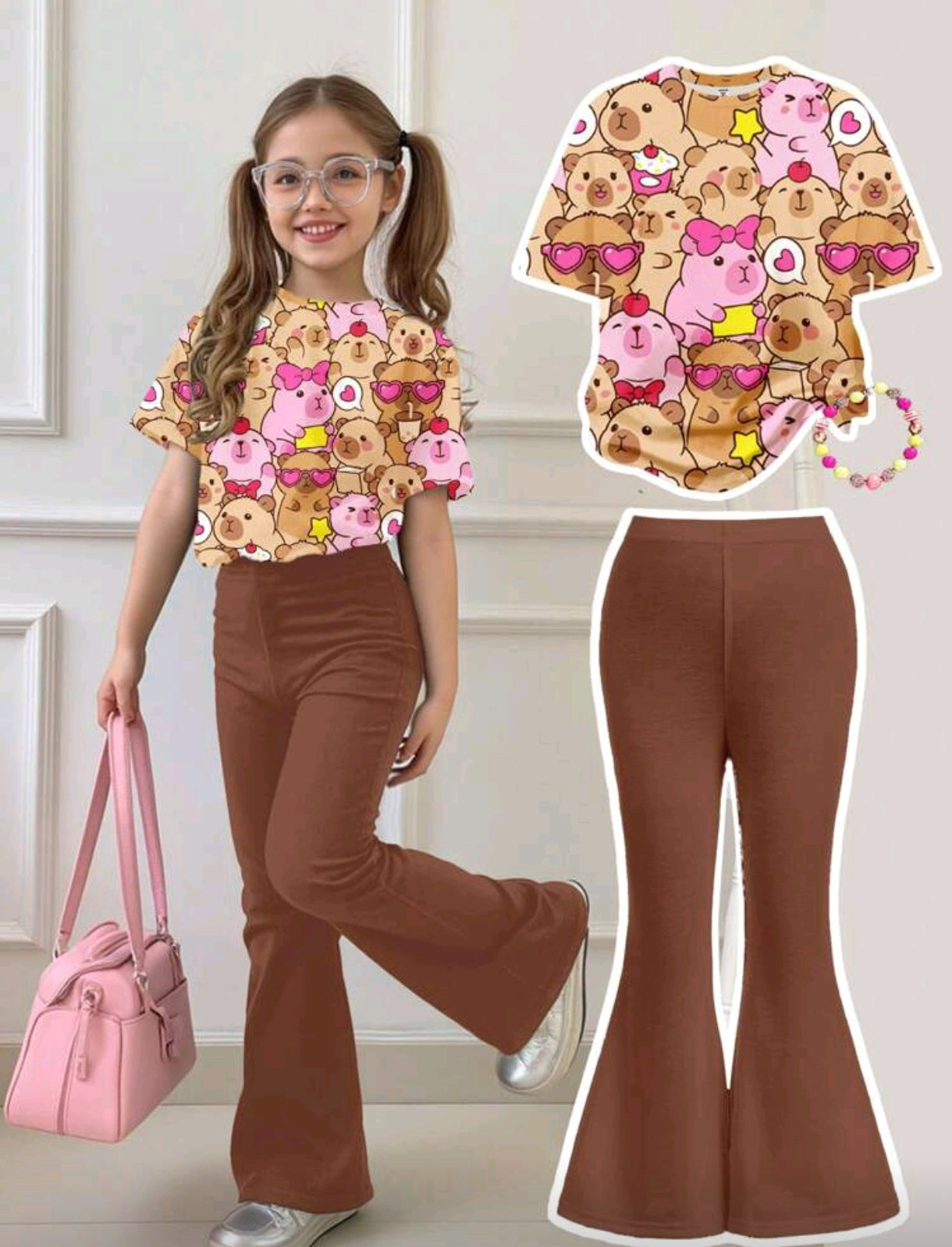 Remera con diseño de capibara+ pantalón acampanado