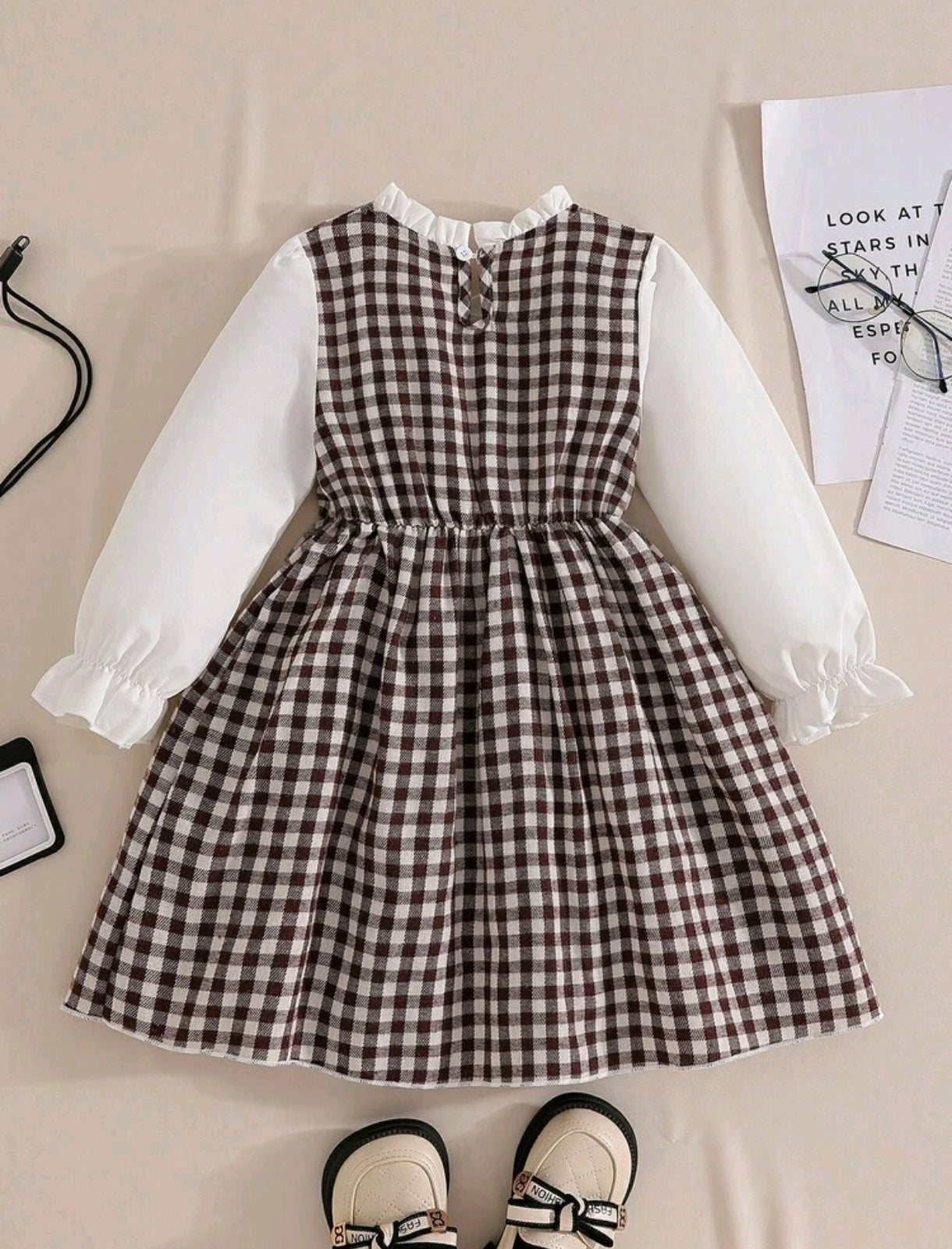 Vestido mangas largas a cuadro