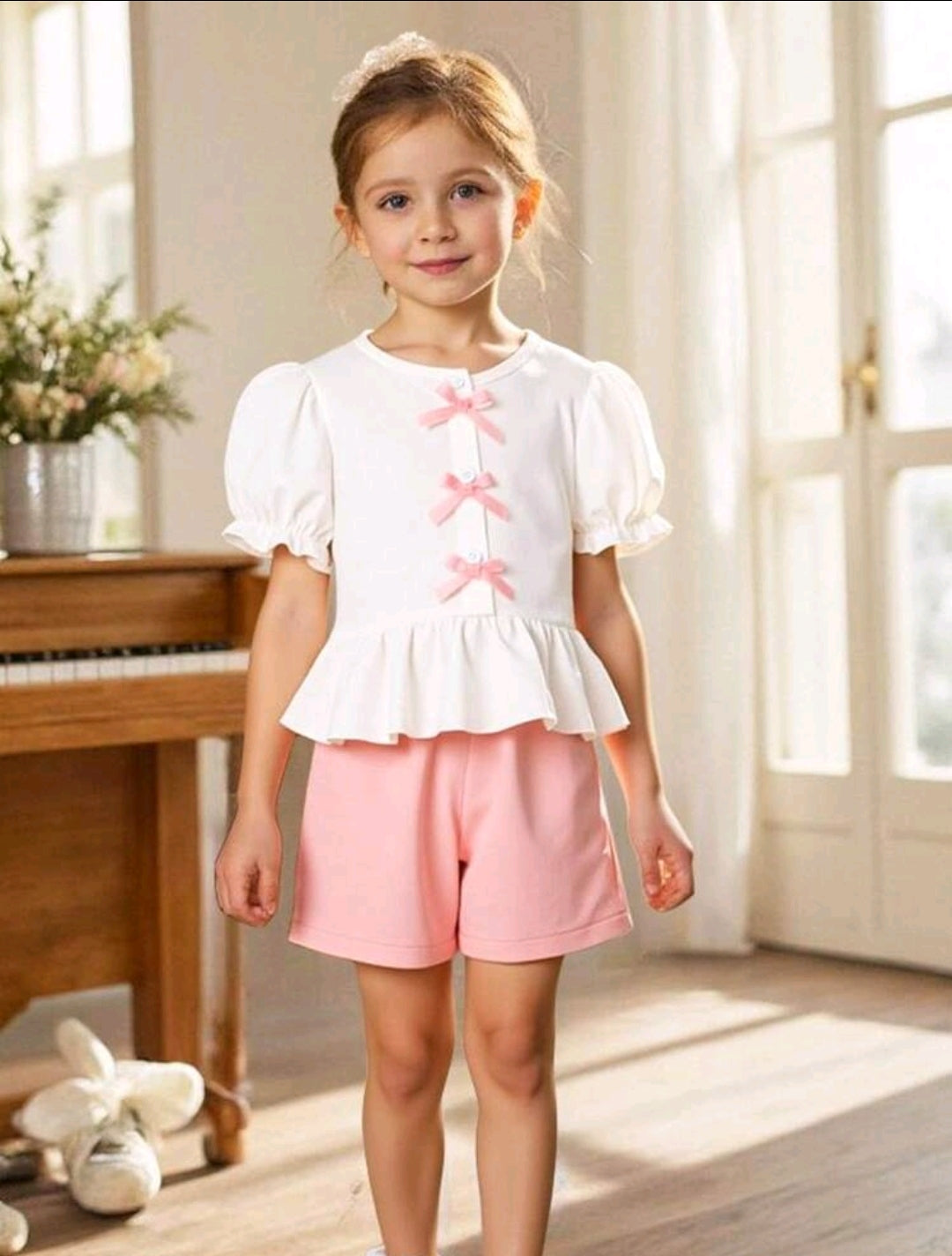 Camisa con detalles en moño + short