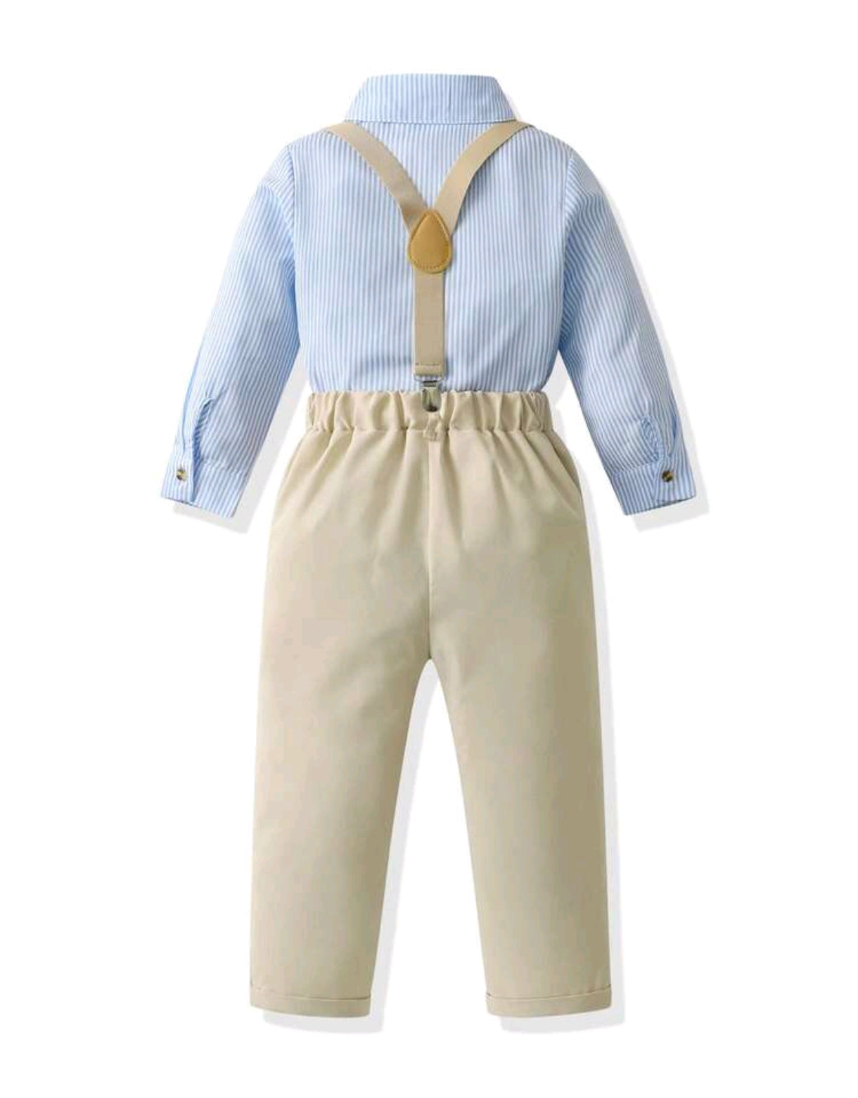 camisa mangas largas a rayas con moño + pantalón+ suspensorio