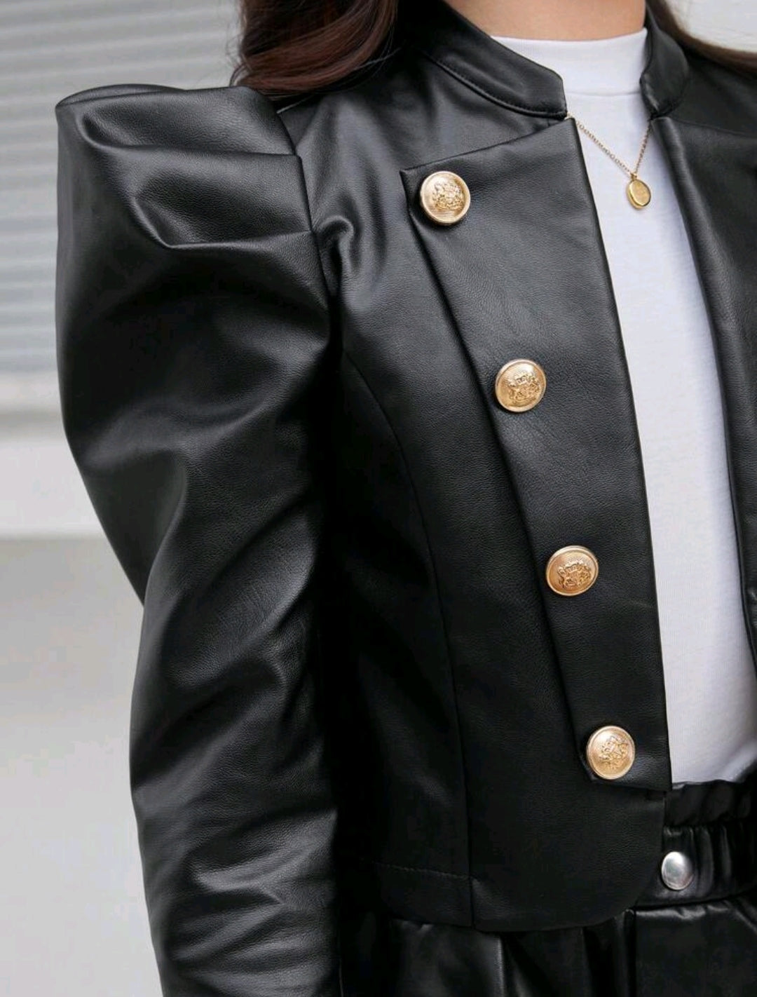 Chaqueta de cuerina abotonado