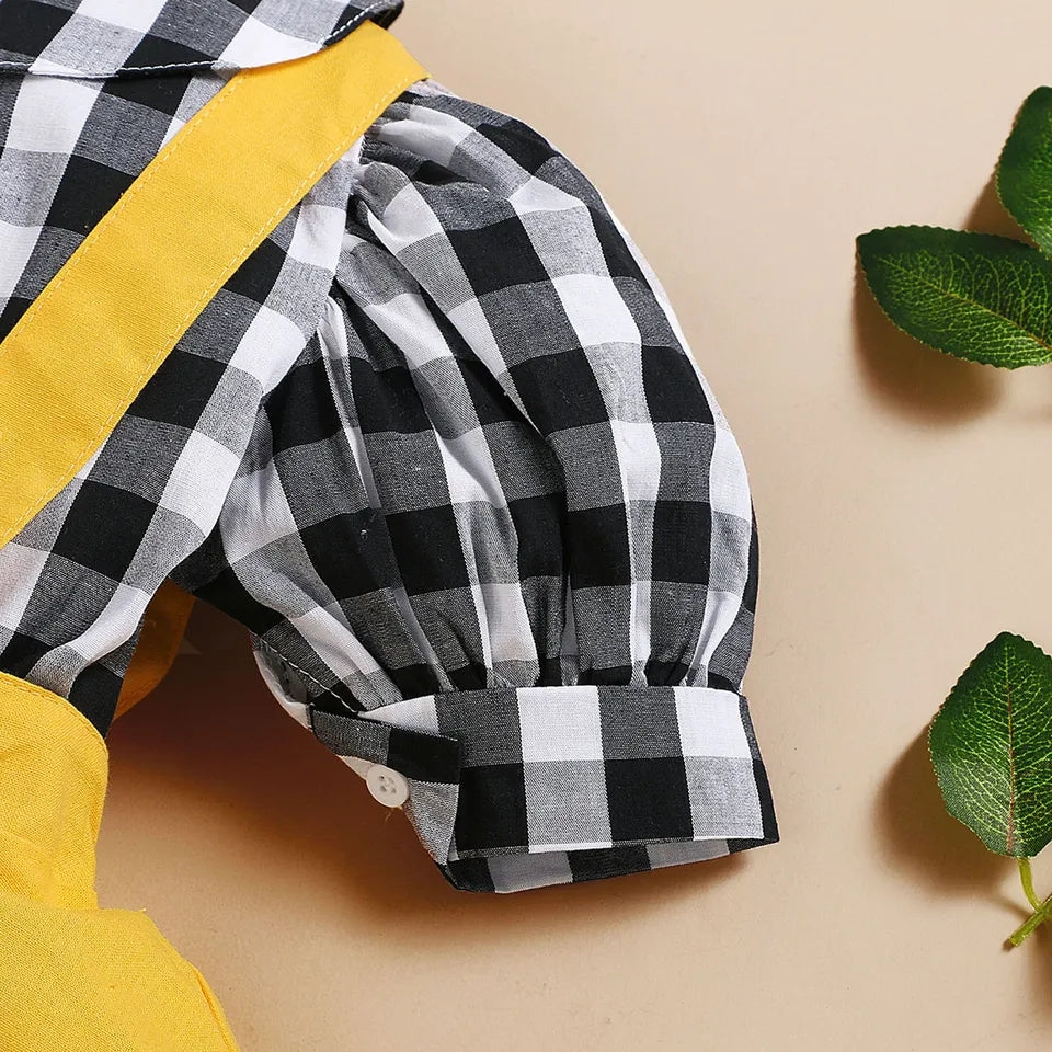 Conjunto niña camisa a cuadro+ falda con tiras