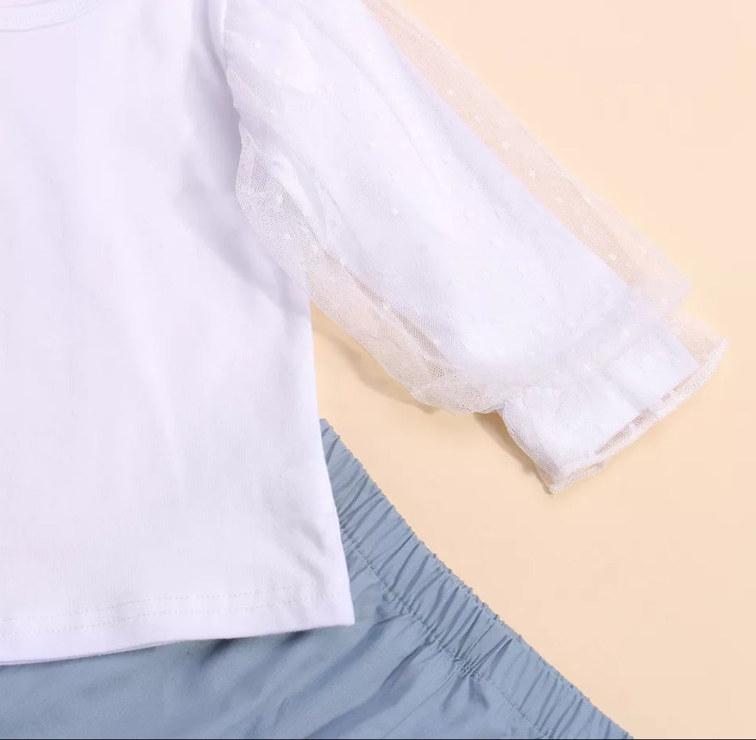 Niña. Conjunto mangas largas puf mas pantalones acampanados