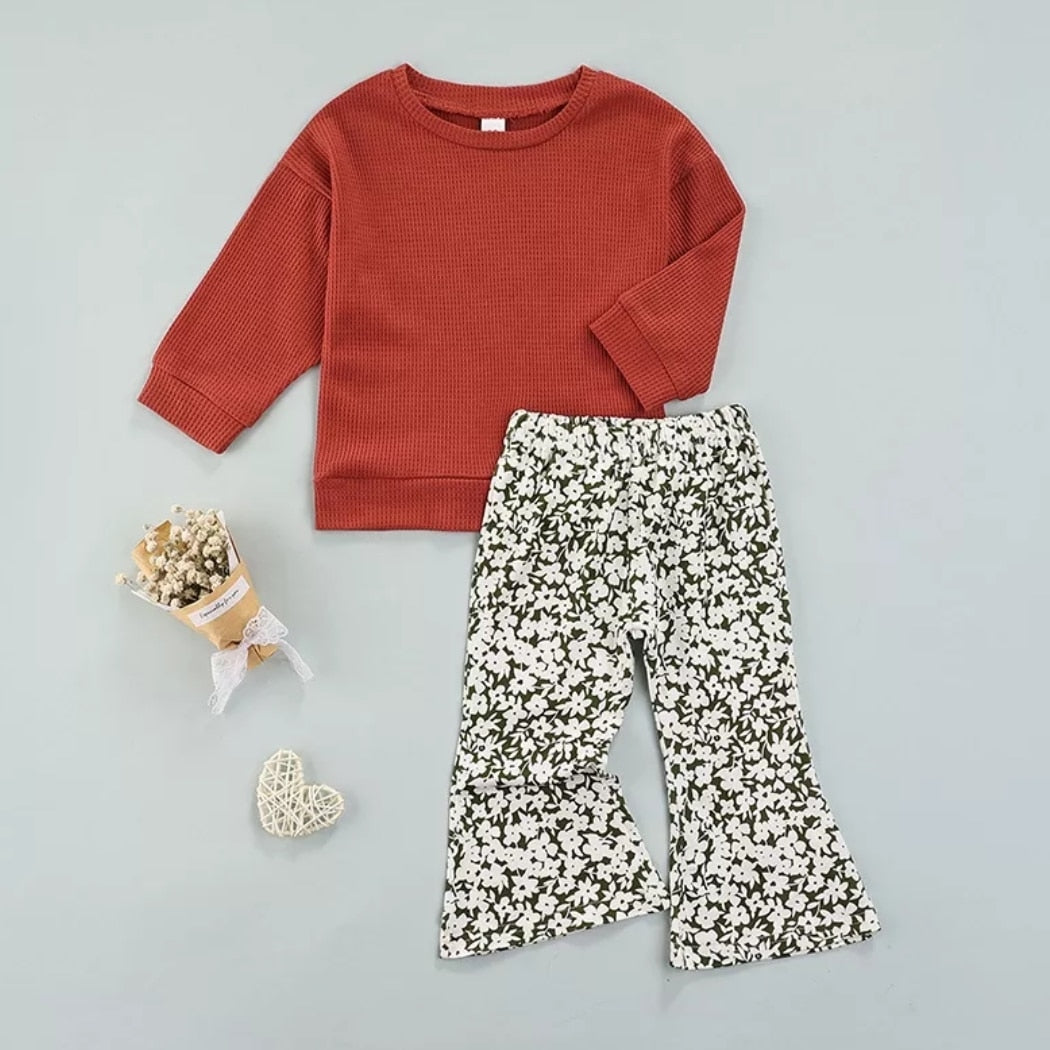 Conjunto niña, mangas largas lisa+ pantalón acampanado