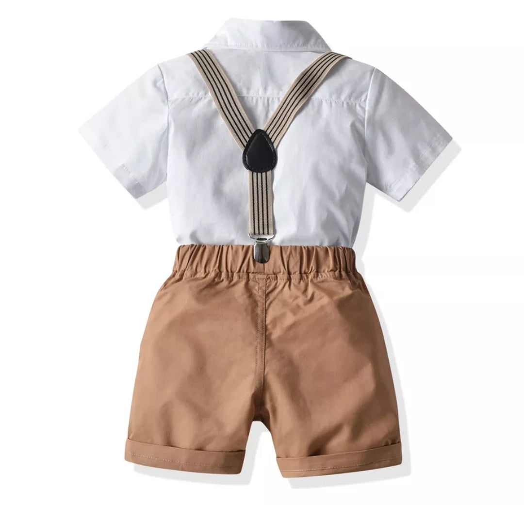 Conjunto niño, camisa+moño+ short con tirantes