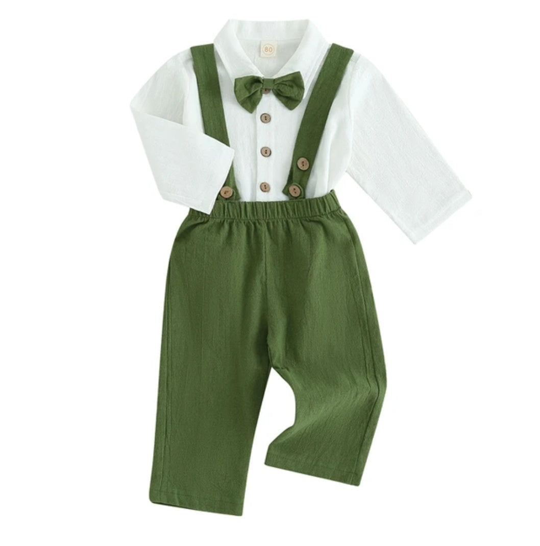 Camisa de lino con moño+ pantalón con tirantes