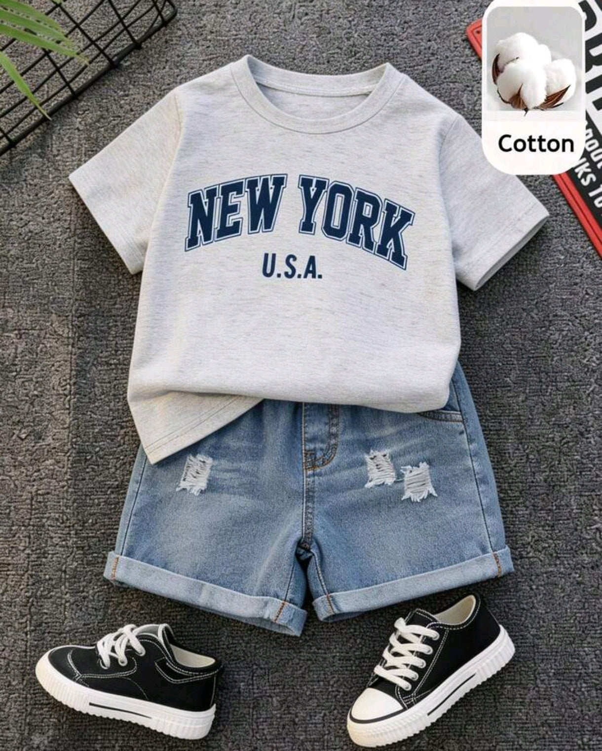 Remera con estampa+ short de jeans