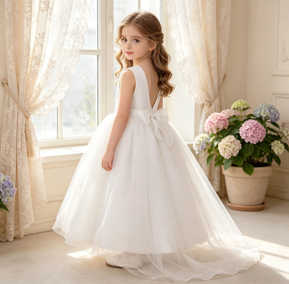 Vestido blanco elegante largo con detalles en perlitas