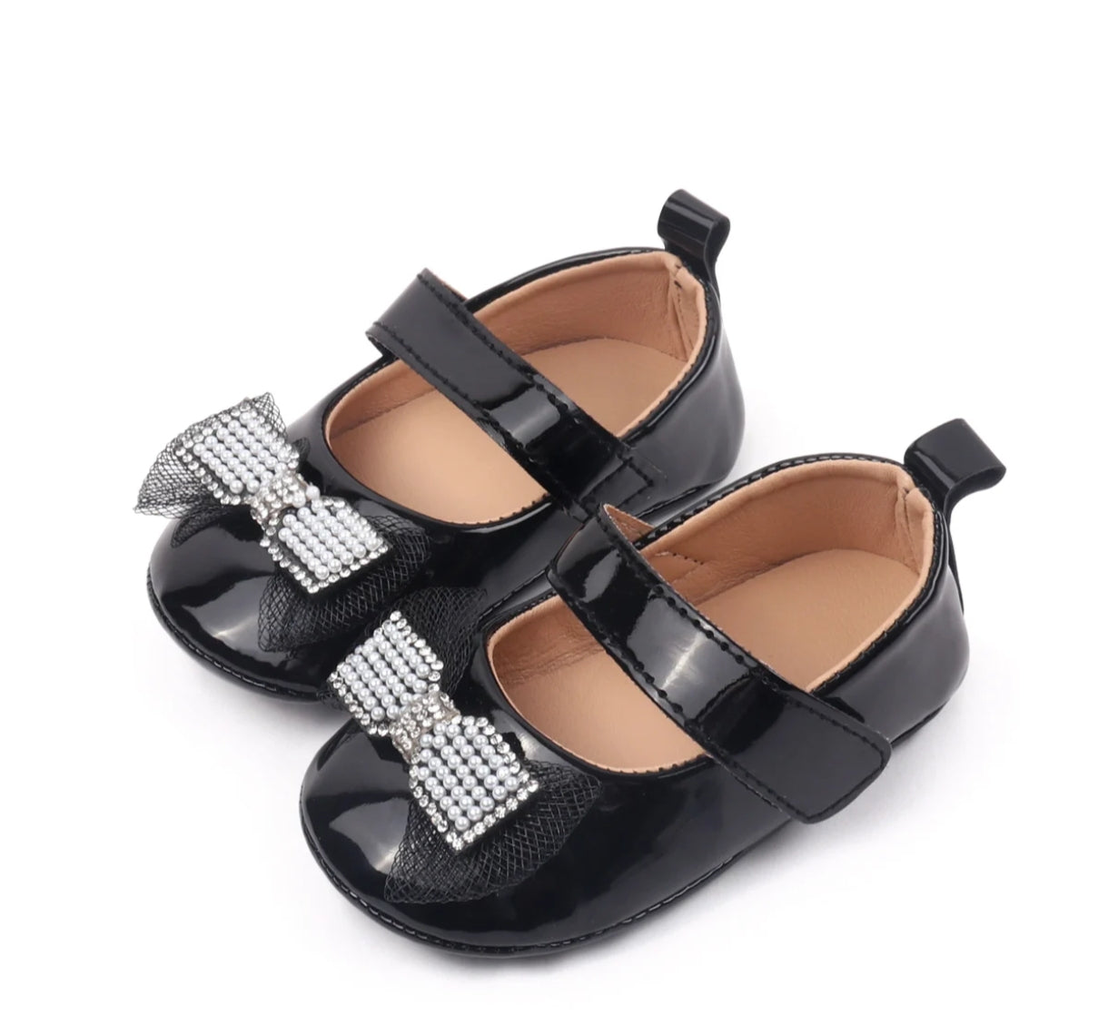 Acc. Zapatito para bebe con moño de perlitas
