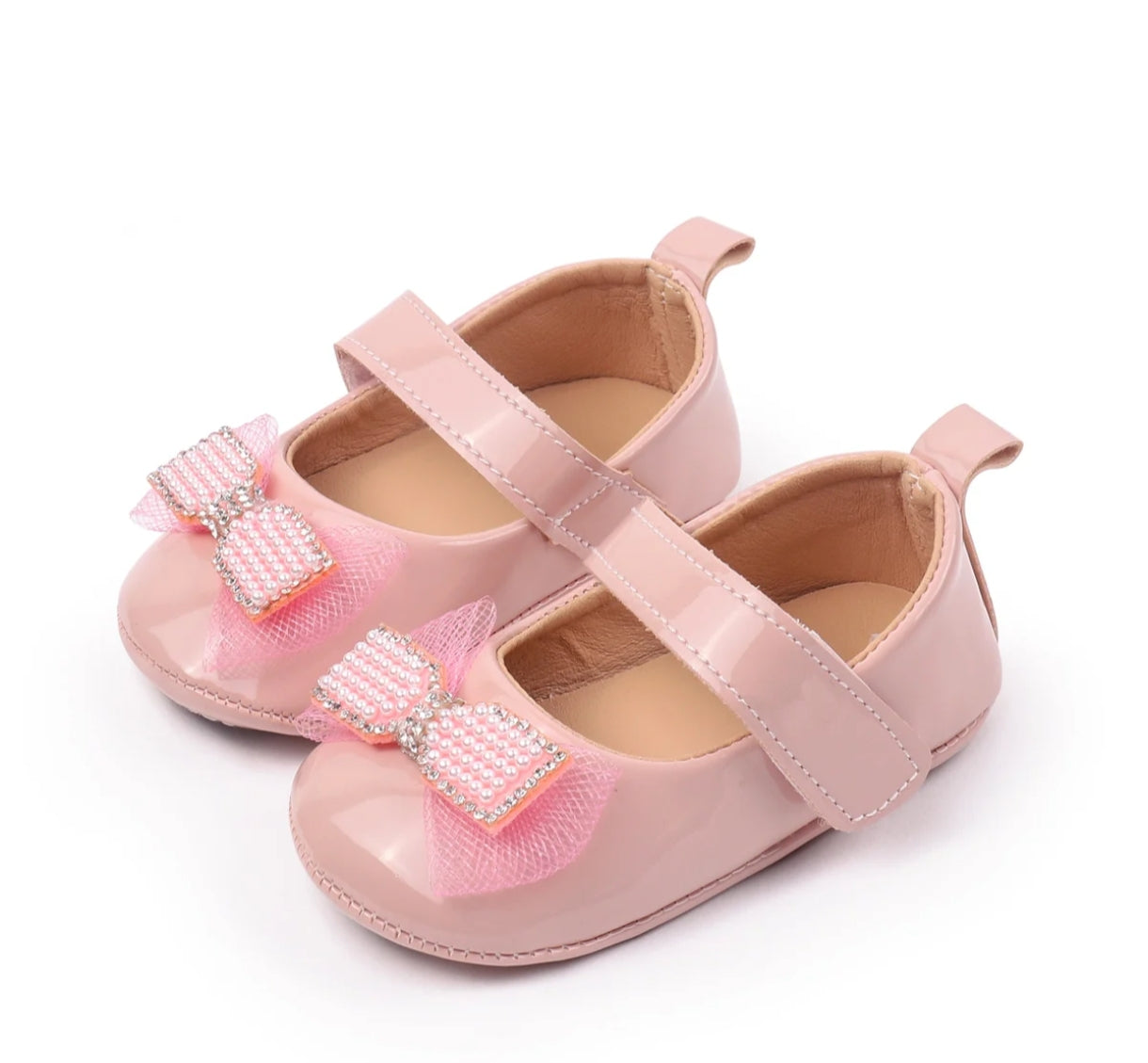Acc. Zapatito para bebe con moño de perlitas
