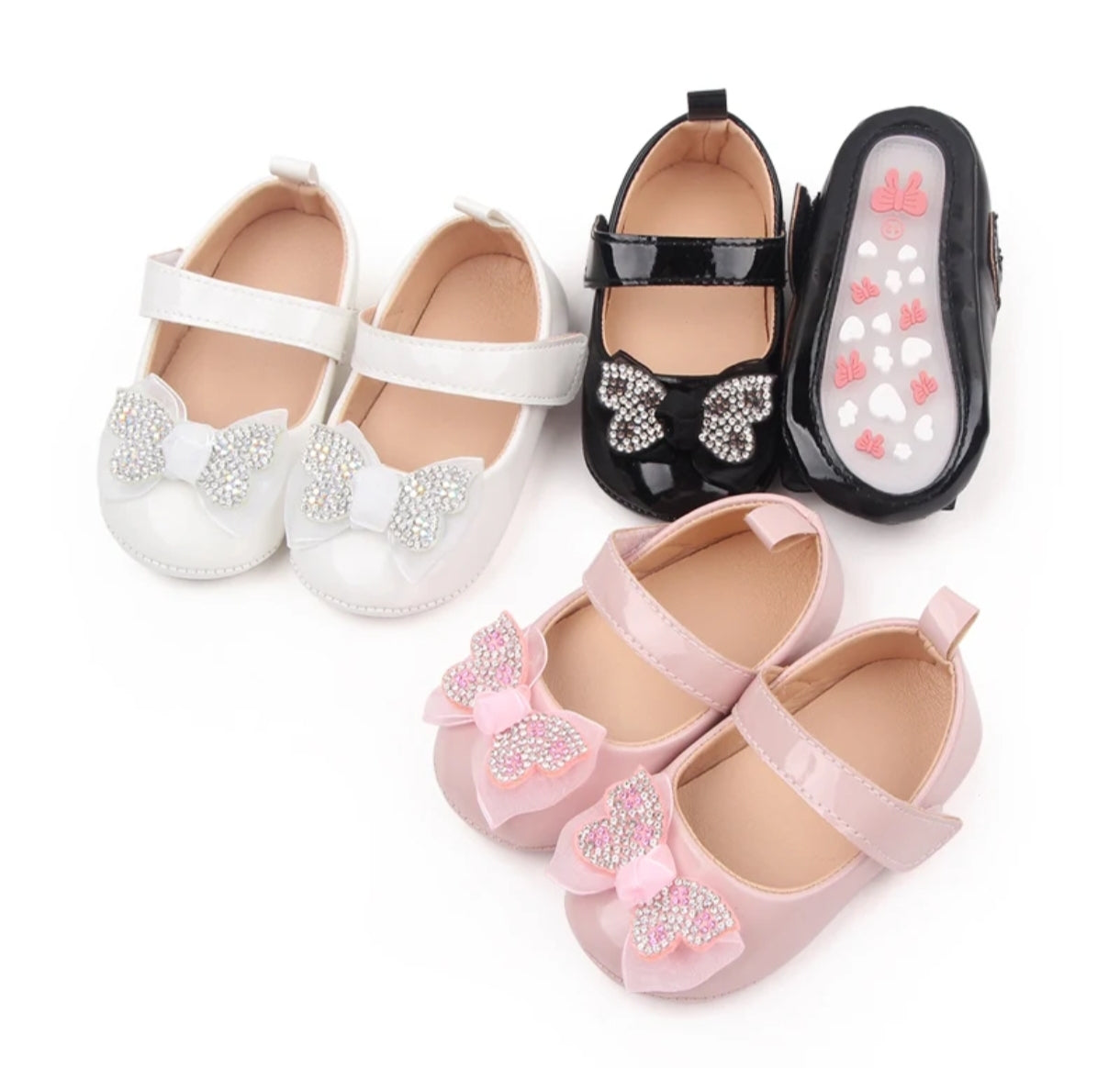 Acc. Zapato para bebe con diseño de moño con brillos