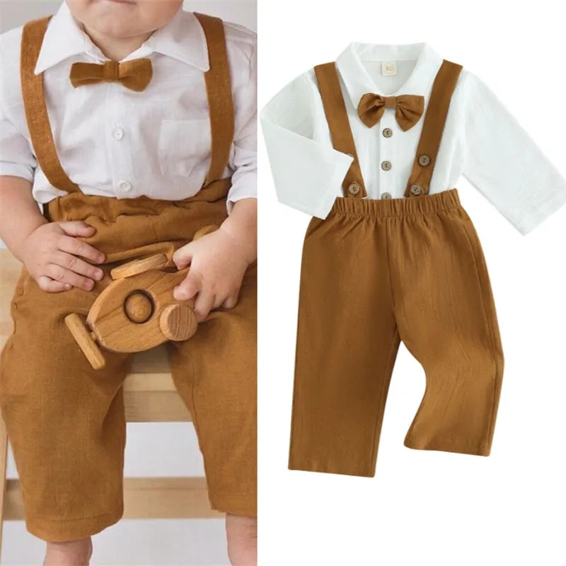 Camisa de lino con moño+ pantalón con tirantes