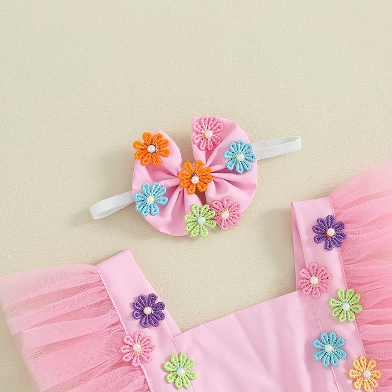 Body vestido de tul con bordados de flores