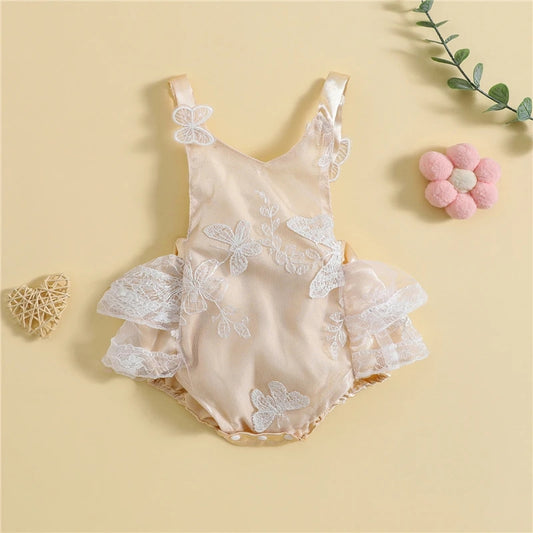 Body con encaje y bordados de mariposas