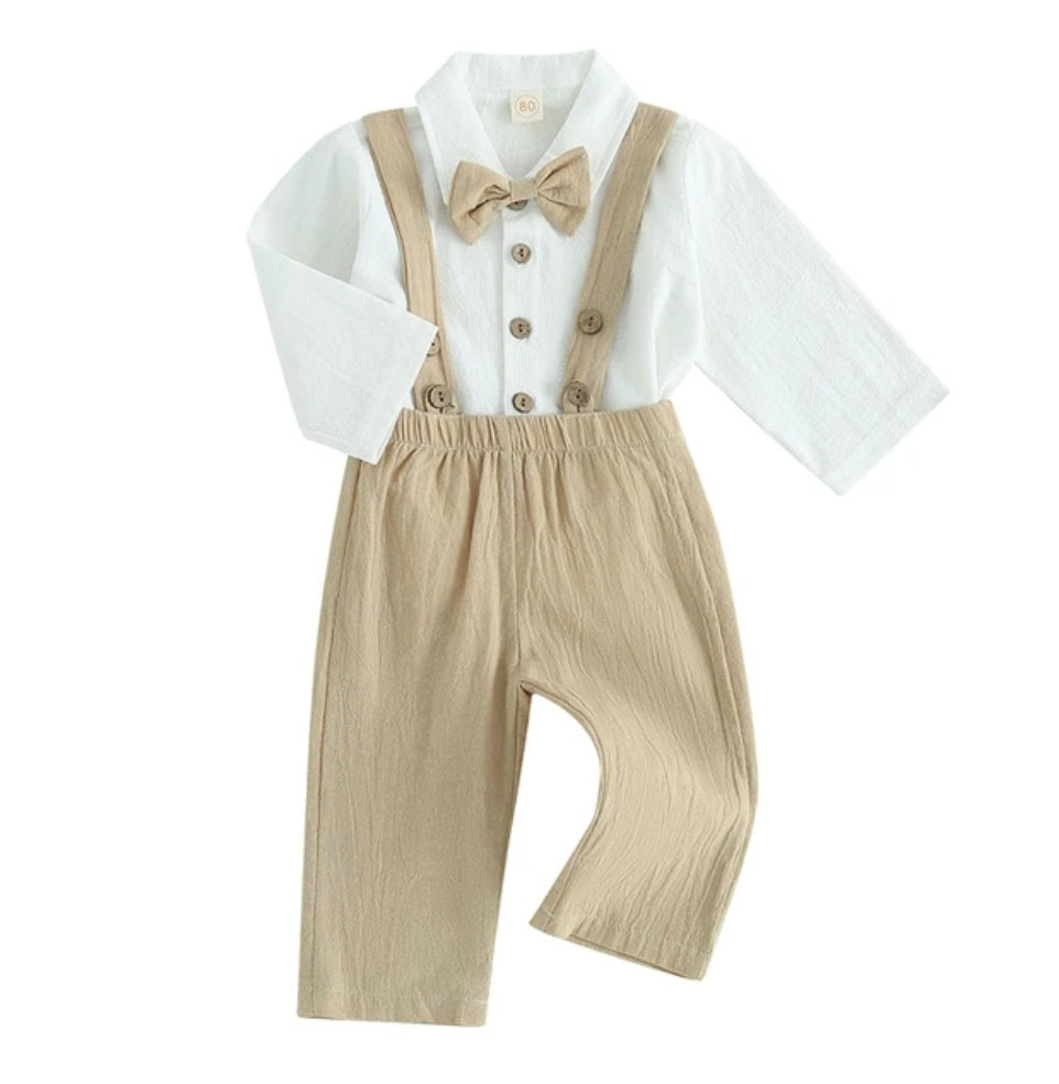 Camisa de lino con moño+ pantalón con tirantes