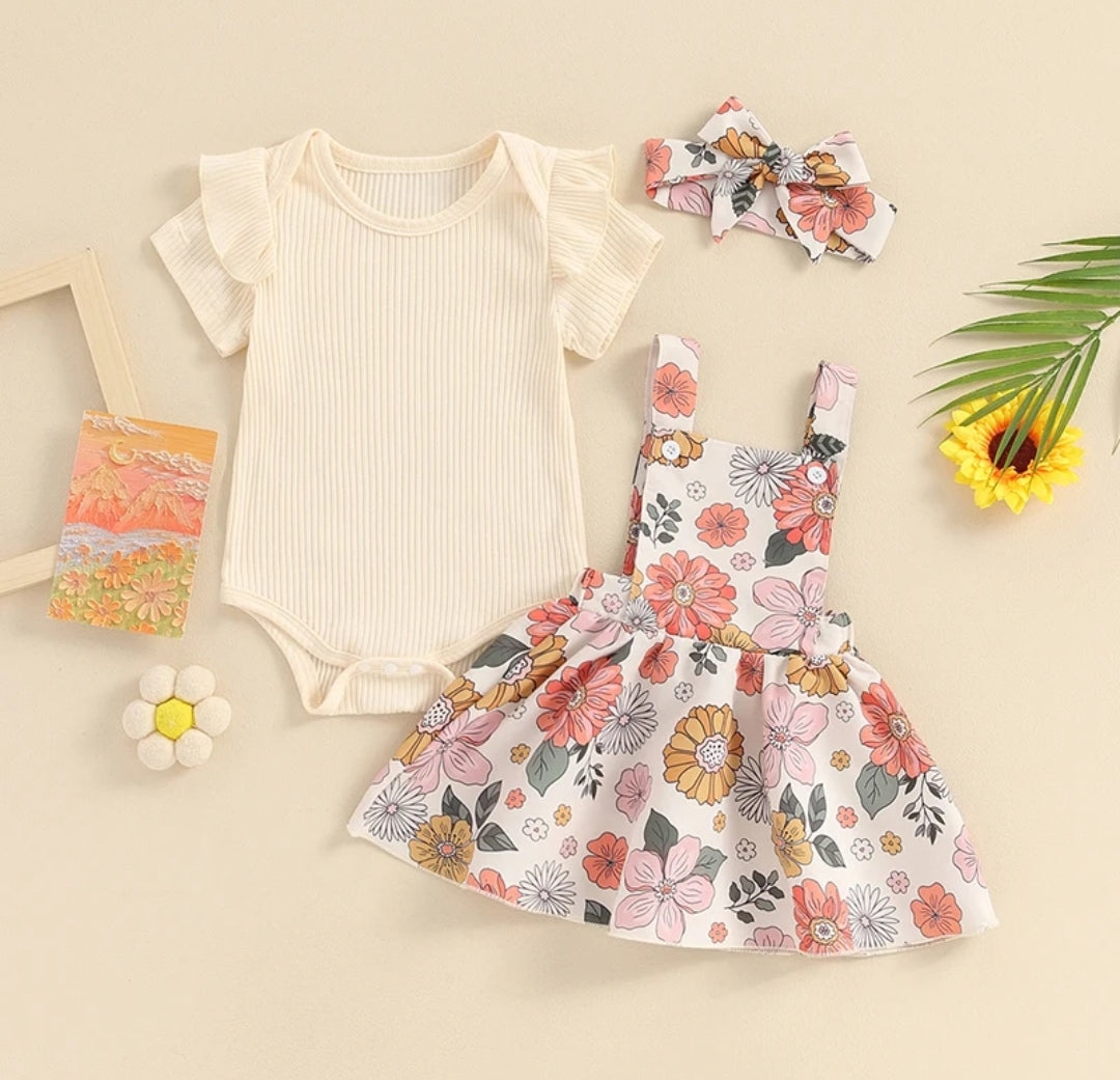 Body acanalado+ vestido jardinera floral+ diadema