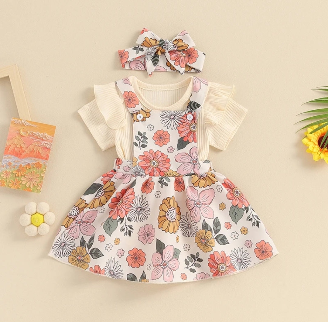 Body acanalado+ vestido jardinera floral+ diadema