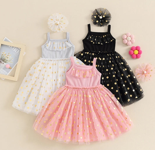 Vestido de tul con puntos + hebilla